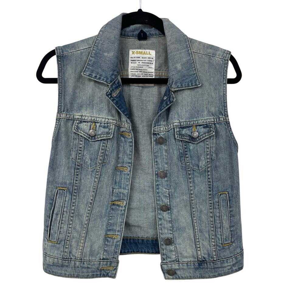 J. Crew Light Wash Distressed Denim Blue Jean Vest Womens XS